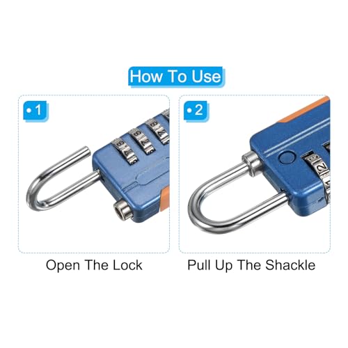 Image of PATIKIL Security Steel Cable with 4 Digit Combination Lock, 2 Set 3.3Ft Coated Safety Wire Rope Double Loop Padlock for Outdoor Travel Luggage, Blue