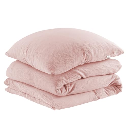 Pure Label Musselin Bettwäsche 135x200 cm mit einem Kissenbezug 80x80 cm aus 100% Baumwolle - Traumhaft weiche, kuschelige Bettwäsche-Sets in rosa aus Musselin