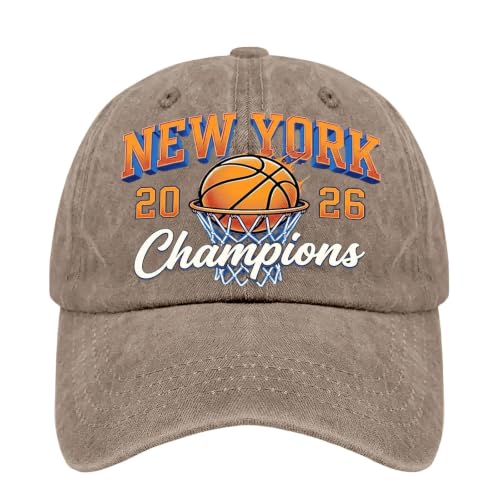New York 2026 Basketball Championship Hat Unisex Low Profile Washed Distressed Baseball Caps Khaki