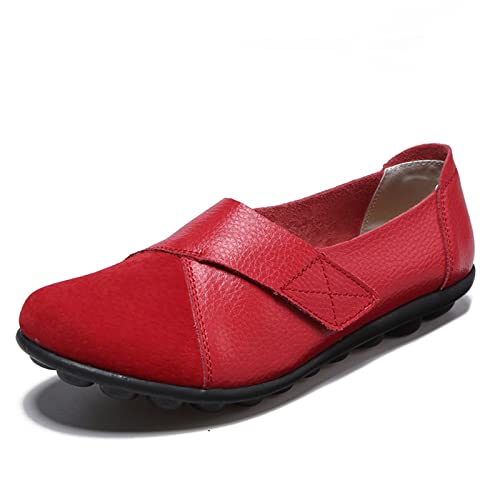 Image of Ladies Leather Slip On Flat Loafers,Low Top Casual Walking Nurse Shoes,Outdoor Versatile Trendy Driving Shoes.