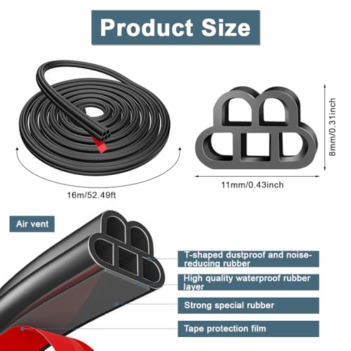 Image of STHIRA 52.5Ft Car Door Seal Strip Weather Stripping Car Rubber Seal Cuttable Door Edge Weather Strip Automotive Soundproof Door Trim Seal Universal Door Edge Rubber Trim for SUV, Van, Pickup Trunks