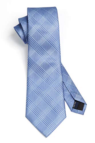 Image of HISDERN Ties for Men Plaid Checkered Tie with Pocket Square Woven Business Formal Necktie Handkerchief Set Wedding Party