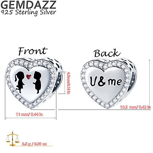 U And Me Lover Heart Charms With Cz, Fits Pandora Valentines Day Bracelet, 925 Sterling Silver Boy And Girl I Love You Beads, Gift For Girlfriend/Boyfriend/Couple/Bride/Wife #TOP2