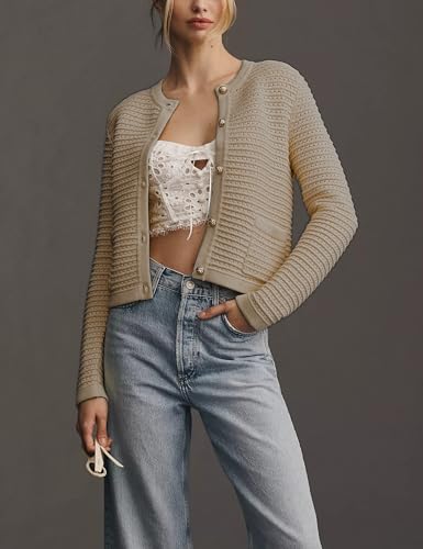 Womens Fall Cardigan Sweater Casual Open Front Long Sleeve Button Down Crochet Knit Tops with Pockets2