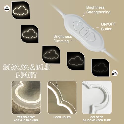 Image of Cloud Neon Sign Cute Warm White Clouds LED Light Sign for Wall,13 * 7.9in Dimmable USB Floating Clouds Light Up Sign for Living Room Kid Bedroom Nursery Birthday Christmas Wedding Party decor