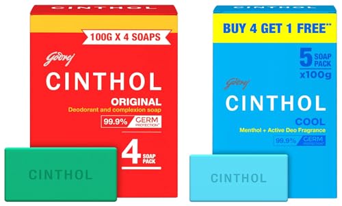 Image of Cinthol Cool Soap, 100g (Pack of 5) | with Icy-cool Menthol | Soaps For Bath | Grade 1 Soap, 100g (Pack of 4) | Germ Protection | Soaps For Bath | Grade 1 Soap | For All Skin Types