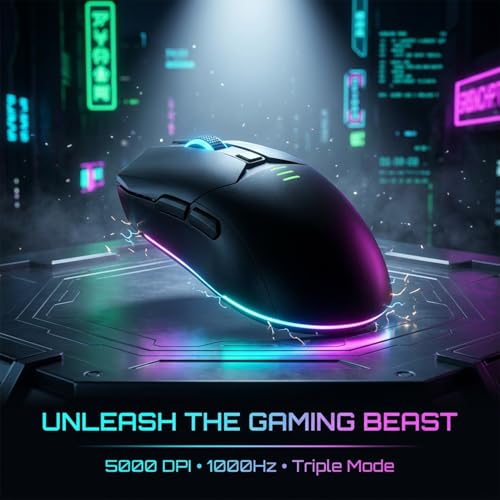 Image of Offbeat Ivy Blutooth 5.2 + 2.4Ghz Wireless Gaming Mouse | Triple Device connectivity | 5000 DPI 1000 hz pollinng Rate 6D Button | 600 mAh Battery 100 Hours Playtime | Silent Click (Black)