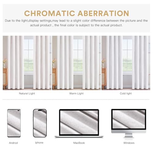 Image of PrinceDeco Blackout Curtains Linen Blended 63 Inch Long Room Darkening Black Out Curtains for Living Room with Natural Slubs & Grayish (Not Solid) Thermal Insulated Grommet 2 Panels,Heathered White