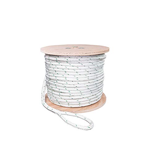SGT KNOTS Double Braid Polyester Pulling Rope with Eye Loop for Marine & Winching (7 16 x 300ft, White w Green Tracers)