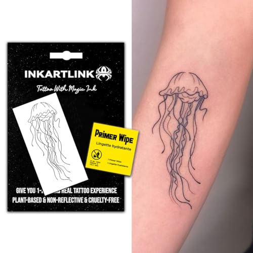 INKARTLINK Temporary Tattoos Semi Permanent Tattoo Adult Art Design Waterproof Temp Tattoo Party Favors Tattoo Stickers Realistic Look No Adhesive Lasts 1-2 Weeks Black (Jellyfish)