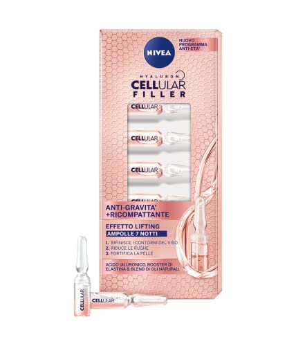 NIVEA CELLULAR FILLER Anti Gravità + Ricompattante Ampolle Effetto Lifting Siero viso x 7 x 8,40ml, Siero viso antirughe in fiale con Acido Ialuronico ed Elastina
