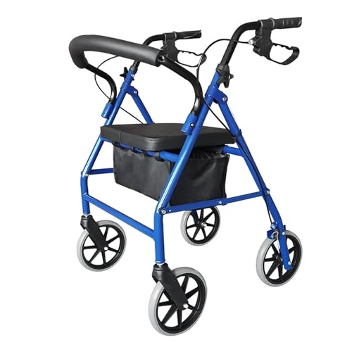 Rollator Pieghevole a Quattro Ruote, Deambulatore Rollator Leggero Con Sedile Imbottito, Borsa Per Il Trasporto E Freni Bloccabili, Pneumatici Privi Di Pressione, Altezza Regolabile Per Anziani