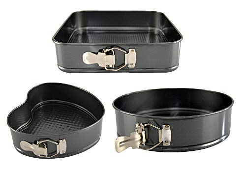 Home-X Set Of 3 Cake Pans, Nonstick Metal Cake Molds And Baking Set, Square, Heart, Round Cake Pans-Springform Release-Easy Baking #TOP5