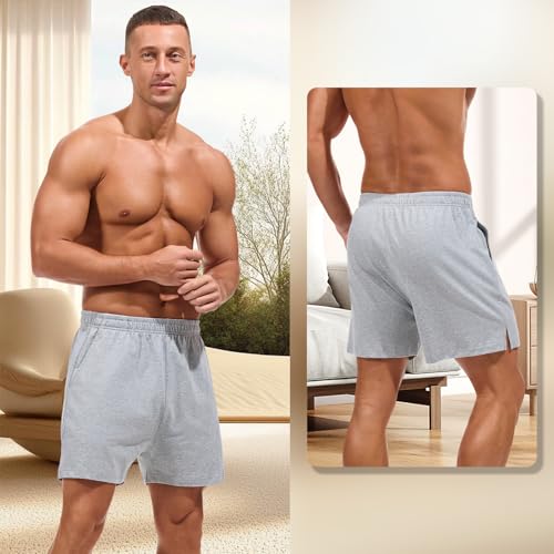 Image of AMY COULEE Mens Lounge Shorts 4 inch Pajama Lightweight Cotton Sleep Bottoms with Pockets