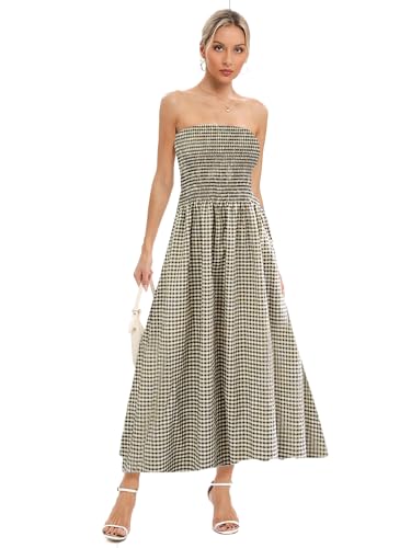 Image of Aigeman Women Strapless Tube Maxi Dress Flowy Swing Long Beach Sundress Sleeveless Boho Summer Dress with Pokets 330