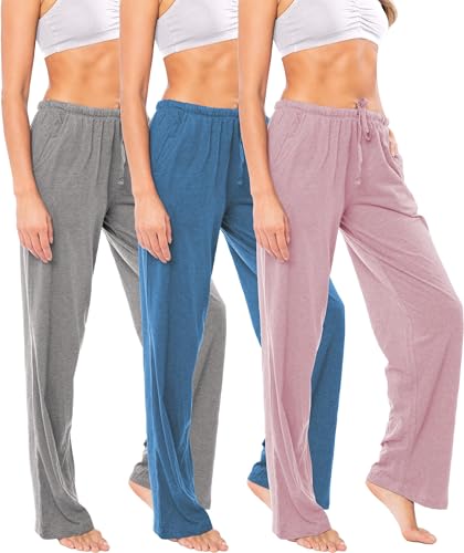 Image of Sexy Basics Women's Soft Flex 100% Cotton Knit Pajama Pants | Lounge Sleep Bottoms | Drawstring & Pockets| Multi Packs