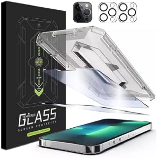 Tahamus [2+2 Pack] Easy Install Frame Guard Tool Kit Tempered Glass Screen Protector + Camera Lens Compatible with iPhone 13 [6.1 inch]