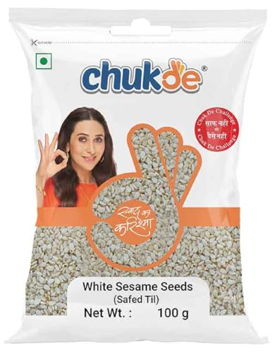 Image of Chukde Safed Till, White Sesame Seeds Whole Spices, 300g, Pack of 100g x 3