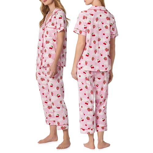 Image of Bed Head PJs Womens Matching Pajamas - Soft Organic Cotton Button Down PJ Shirt & Cropped Pants Set - Loungewear & Sleepwear