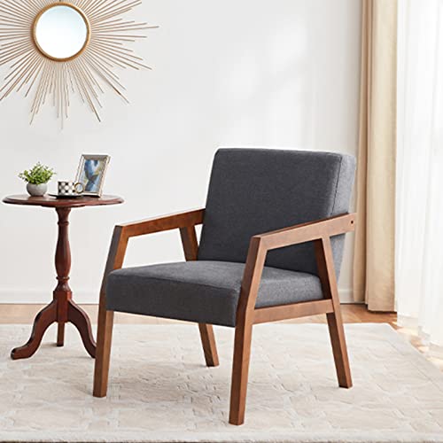 Huimo Side Chair,Modern Century Chair,Wooden Armchair,Tufted Accent Chair,Fabric Chairs For Living Room,Reading Chair, Upholstered Elegant Bedroom Chair (1, Grey) #TOP2