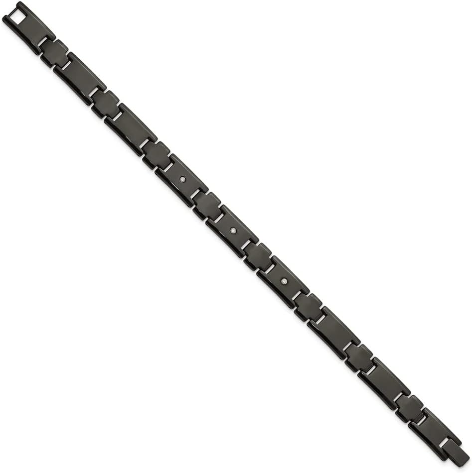 The Black Bow Men's 10mm Black Plated Tungsten & 1/10 CTW Diamond (G-H, I1) Bracelet, 9 inch - Image 3