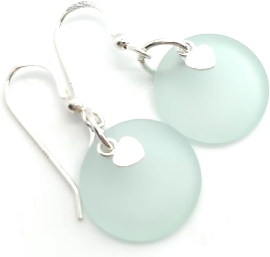 Recycled Sea Glass Charm Earrings on Sterling Silver Hooks