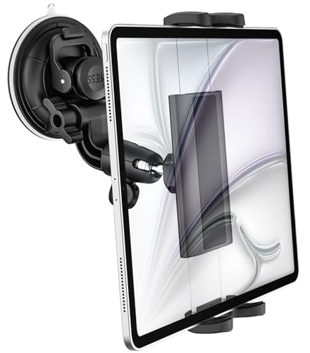 EXSHOW Car Windshield Tablet Holder Phone Mount, Heavy Duty Suction Cup Tablet Mount, 360° Rotation Dashboard Tablet Cradle for iPad Pro 12.9 Air Mini, Galaxy Tabs, iPhone, 4-13" Cellphone & Tablets