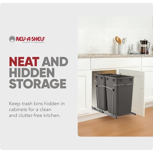 Image of Rev-A-Shelf Double Pullout Garbage Trash Cans for Kitchen Cabinets, 27 Qt