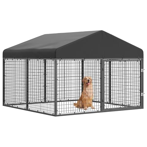 Petony Large Outdoor Dog Enclosure,Heavy Duty Dog Cage with Roof,Galvanized Steel Dog Kennel Fence with Double Safety Locks(6.56'x 6.56') Cover