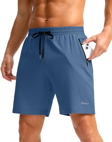 Image of Pudolla Men's Running Gym Shorts with Zipper Pockets 5 inch /7 inch / Lightweight Quick Dry Running Workout Athletic Short