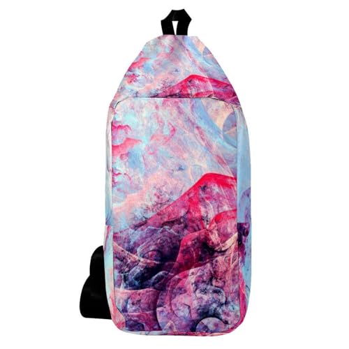 Sac à dos à bandoulière compact 16x36.5cm Fractal bleu et rose multicolore