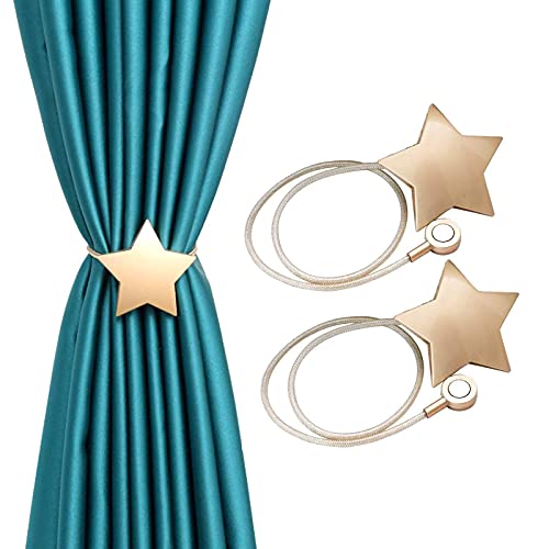 YYC 1Pair Fashion Alloy Star Magnetic Curtain Tiebacks Decor Curtain Buckle Drapery Holder(Gold)