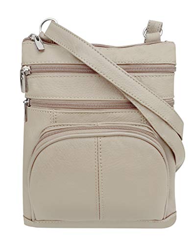 Roma Leathers Genuine Cross Body Purse Bag, Multi-Pocket (Beige)