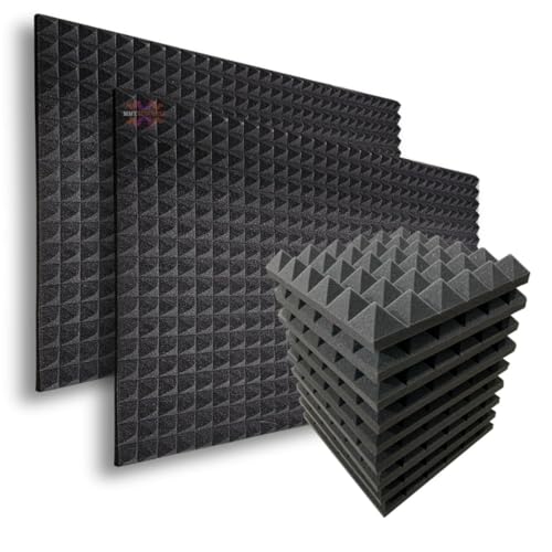 MMT Acoustix® 18pc | 90% Absorption Pyramid Acoustic Foam 50 density 1x1ft 2”. Premium foam, precise soundproofing wall acoustic panels, echo reduction & noise reduction.Pro Charcoal