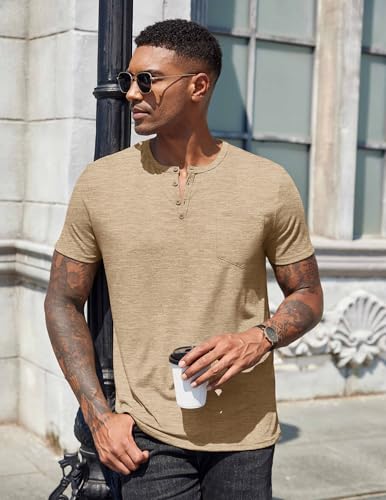 COOFANDY Mens Henley Shirts Short Sleeve Casual T Shirt Plain Slim Fit Henley Stylish Summer Tee Shirts with Pocket2