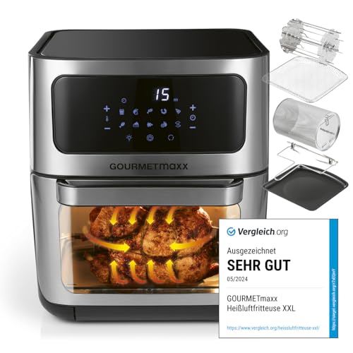 GOURMETmaxx Digitale XXL Heißluftfritteuse 12 Liter - Ofen, Grill und Fritteuse mit Sichtfenster |...
