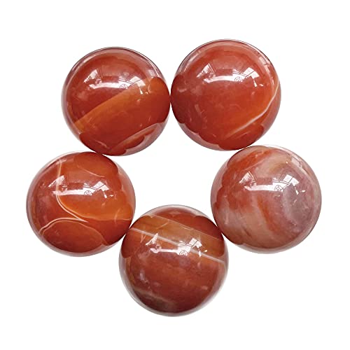 Fekuar 5 Pcs Carnelian Crystal Sphere Ball Set, Polished Healing Energy Mineral Gemstone Balls for Reiki Chakra Decoration Fengshui 20mm
