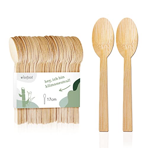 wisefood Bambus Einweg Löffel 200 Stück 17cm - Bambusbesteck - biologisch abbaubares Einwegbesteck - Bambusgeschirr Set als Alternative zu Plastik oder Papier - natürliche Bambus-Löffel