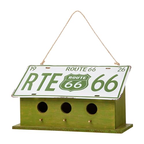 Glitzhome 14" Hanging Birdhouse for Outside, Green Licence Plate Design