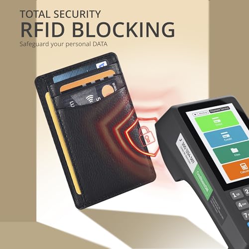Image of Oak Leathers Leather Slim Minimalist Wallet for Men & Women RFID Front Pocket Leather Card Holder Wallets (Nappa Black)