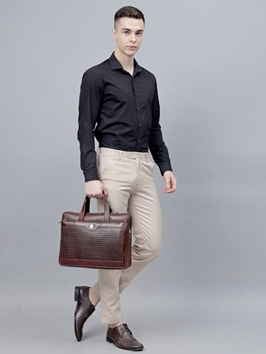 Image of STEVE JHONSON Leather Laptop Bags for Men - 16 Inches Office Bag for Men with Shoulder Strap, Shoulder Messenger Bags for Travel, Executive Side Handbag (Brown)