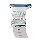 Women Decorative Silver Watch Band Charms for Apple Watch 38mm 40mm 41mm 42mm 44mm 45mm 49mm,Love Heart Slide Ring Loops Silicone Smartwatch Strap Accessories ,Metal Rhinestones Faith Bracelet for Iwatch Band Charms Series Ultra 8 7 6 5 4 3 2 se，for Samsung Galaxy Fitbit (mama)
