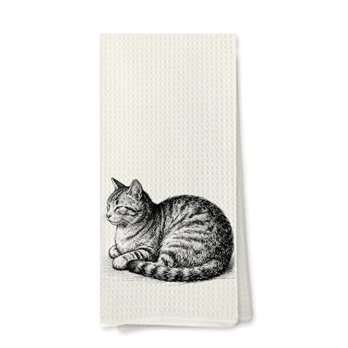 MVLJG Vintage Cat Kitchen Towels, Tabby Cat Gifts Dish Tea