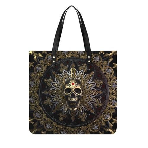 Sac shopper crâne doré femmes tote bag pratique grand format