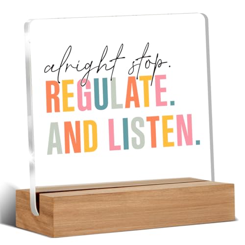 Therapy Office Decor, School Counselor Gifts, School Psychologist Gifts, Counseling Office Decor, Alright Stop Regulate and Listen Sign