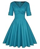 MINTLIMIT Vintage Tea Dress 1950's Spring Garden Retro Swing Prom Party Cocktail Dress for Women (Teal Green - Size XL)