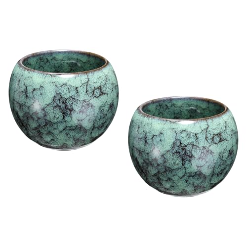 sourcing map 2pcs Chinese Japanese Ceramic Teacups 5.07 oz Handmade Gong Fu Tea Set Ceramic Glaze-Changed No Handle Small Tea Cup for Mate Tea Coffee Wine Drinks Home and Gifts, Green