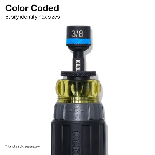 Image of Klein Tools 32926S 2-Inch Magnetic Power Nut Setters, Compact Impact Driver Set, Color-Coded, SAE, Impact-Rated, 6-Piece