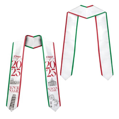 MonkeyVan Personalized Italy Flag Graduation Stole Sash 2025, Italians American Flag Graduation Sash For International Student Itl 5