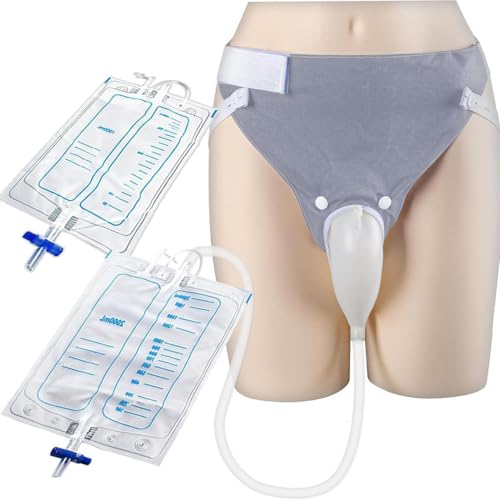 GEDRACKPMYN Bolsa de orina Reutilizable y portátil para Hombres, colector de orina de Silicona, Bolsa de orina para Ancianos con 2 Bolsas de catéter de orina, 1000 ml y 2000 ml,Old Male